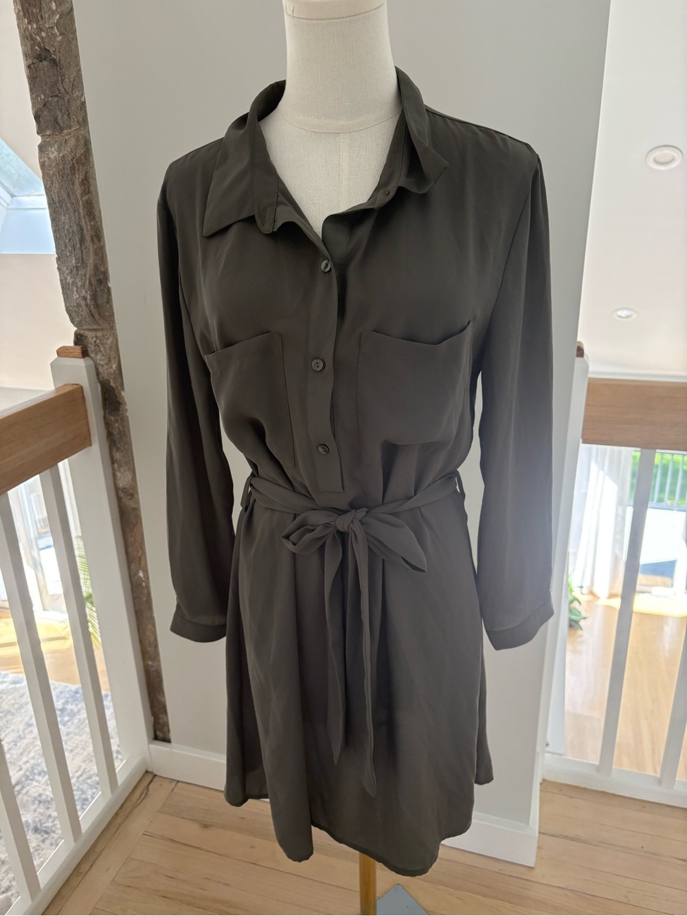 Forever 21 Olive Green Tie-Waist Shirt Dress